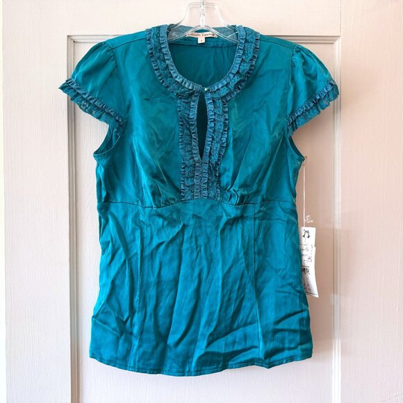 Nanette Lepore | Ruffle Keyhole Silk Top - Picture 1 of 11